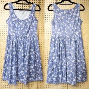 Prada Periwinkle Blue Ditzy Cotton Floral Sleeveless Midi Dress